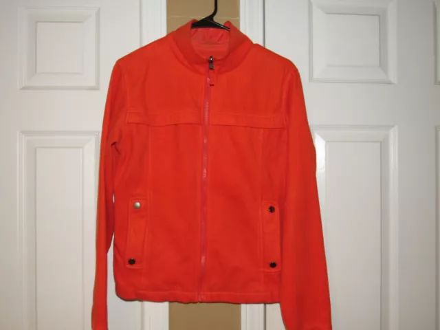 BURTON Boys Sz Medium Orange Fleece Jacket Coat Zip Front Logo Excellent 12