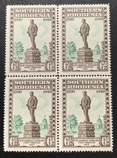 Southern Rhodesia 1940 B.S.A.C Golden Jubilee Block of 4 6d MNH Stamps SG59