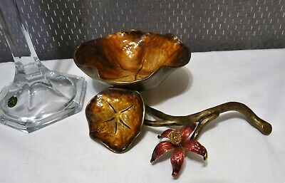Jay Strongwater Enameled ORCHID FLOWER & LEAF SHAPED Ring Dish TRINKET TRAY