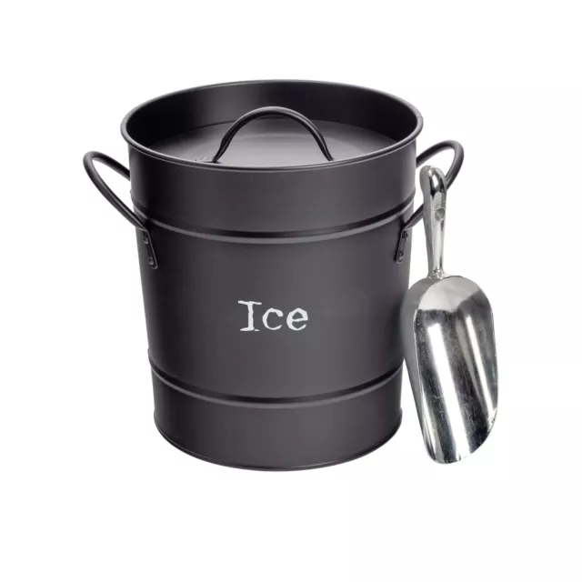 Ice Bucket Wine Champagne Beer Party Cooler with Lid Stainless Steel Scoop Black