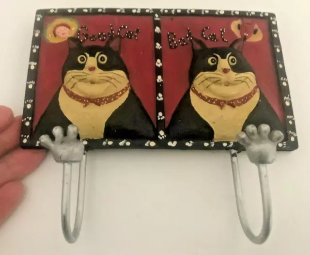 Vtg PIER 1 Imports Resin GOOD CAT BAD CAT Devil Angel WALL PLAQUE Double HOOK 3D
