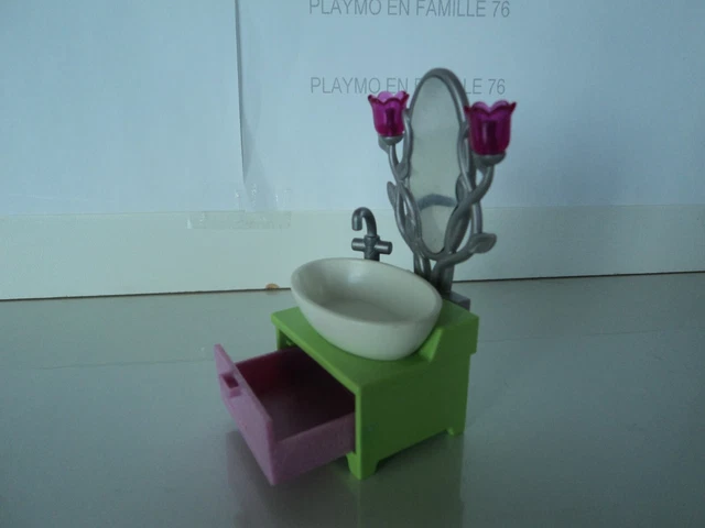 Accessoire Playmobil : WC Complet Avec Lavabo, Miroir Et Tablette - Pour Maison Ou Hôtel - Occasion En Bel état