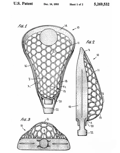 Patent Print Lacrosse Stick Head Racquet Racket Sports Room Bedroom Decor 2