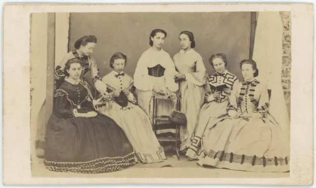 CDV circa 1865. Colombier Women's Group in Dress. Fashion.