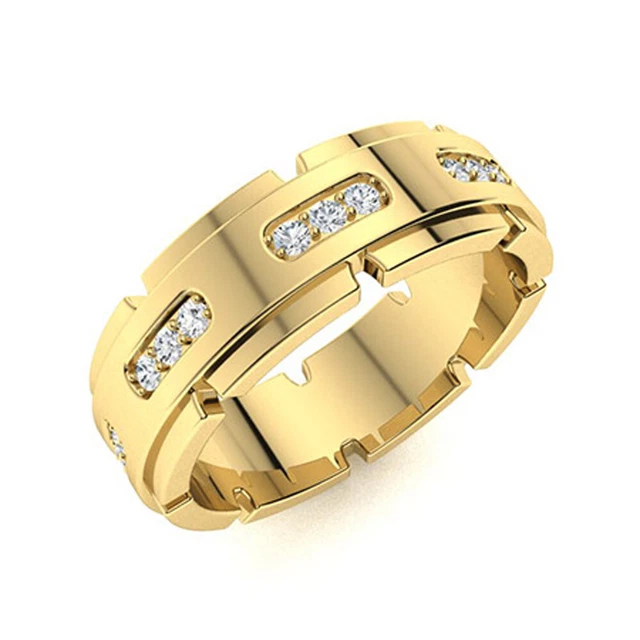 Rond 0.36 Carat Véritable Diamant Homme Mariage Éternité 7 MM Bande 14K or Jaune
