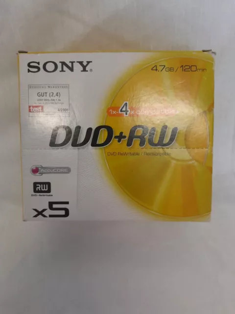 5 X Sony DVD+RW 4.7GB/120Min DVD Rewritable Discs