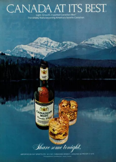 1982 Vintage Print Ad Canadian Mist Whiskey Canada At Its Best Lake Mountains