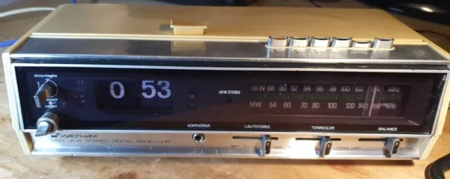 Waltham MW/UKW Stereo Digital Radio-Uhr W 27B Klappzahlen Wecker 1970 vintage