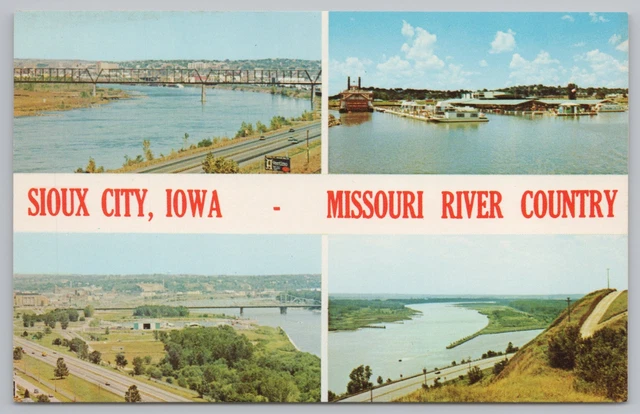 State View~4 Views of Sioux City Iowa & Missouri River~Vintage Postcard