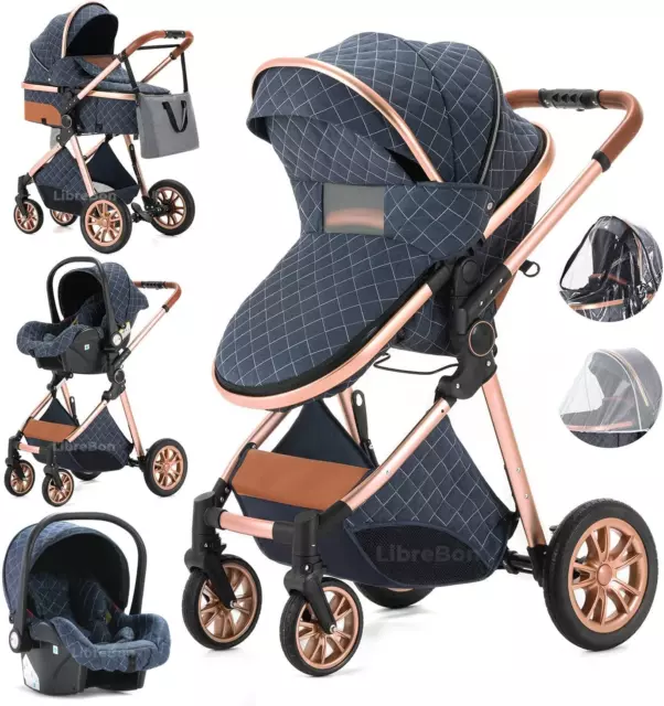 3 in 1 Buggy  Pram Set Travel System with Car Seat Folding Pushchair GIFTS
