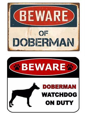 Metal Plate Sign Beware Of Doberman Warning Wall Watch Dog Gate Bar Home Decor