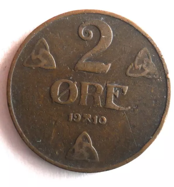 1910 Norvège 2 Ore - Clé Date de Collection Pièce de Monnaie Norvège Poubelle#D