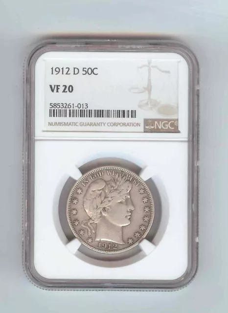 1912 D Barber Half Dollar NGC VF20