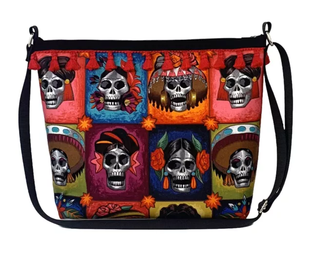 Day Of The Dead LADIES SKULLS BAG w/Red Tassels Mexican Calaveras Rose Catrina