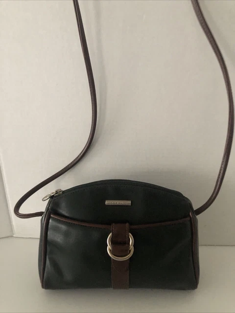 LIZ CLAIBORNE Vintage Genuine Leather Crossbody Shoulder Bag Purse Dark Green