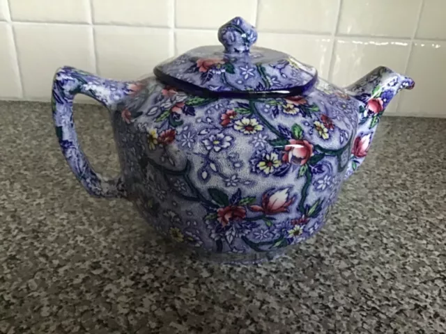 MALING BLUE CHINTZ TEAPOT - EXCLUSIVELY FOR RINGTONS TEA MERCHANTS - CIRCA 1930s