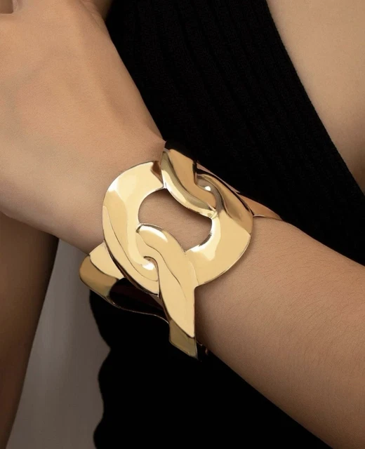 Bracelet Jonc Doré Rigide Pour Femme - Bijou Imposant Ouvert - Neuf Sans Emballage + Cadeau