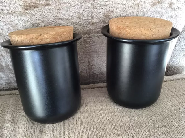 Ikea Black Stonewear Storage Jars Cork Lids X 2 3