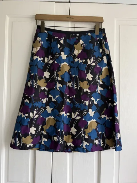 Laura Ashley Linen Blend Skirt Size 10 Black Floral Print