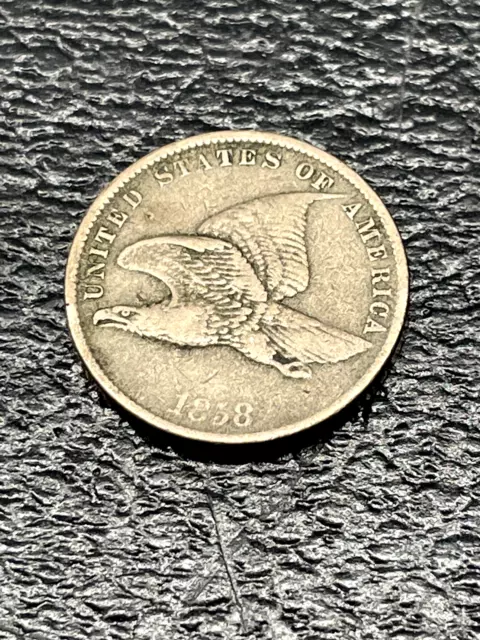 1858 Flying Eagle Cent In Fine Condition. Free Shipping.