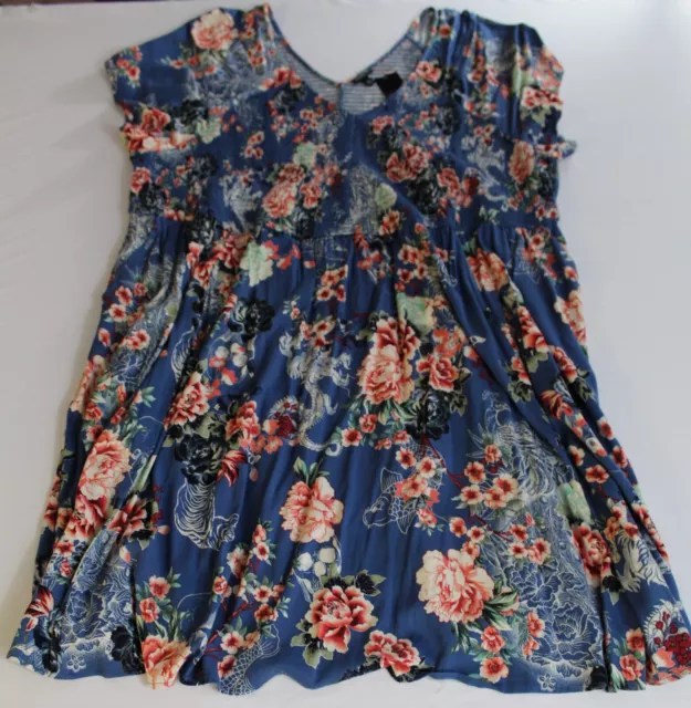 TORRID MINI CHALLIS Smocked Skater Dress Pockets Blue Floral Sundress ...