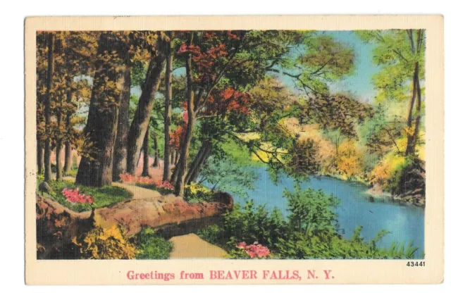 Vintage Postcard Greetings From Beaver Falls NY PM 1942 NYCE Linen Era
