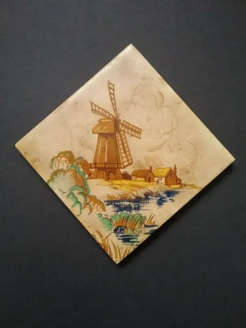 Ceramic Four Inch Square Windmill Tile Made in England Used