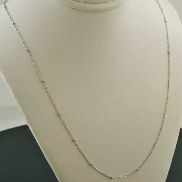 14K WHITE GOLD 1.1mm LONG CABLE W/BOX STATIONS 18" PENDANT CHAIN NECKLACE