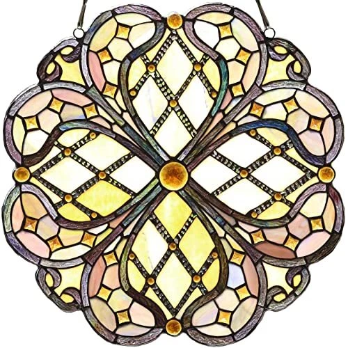 Bieye W10075 Baroque Brass Ball Chain Tiffany Style Stained Glass Window Pane...