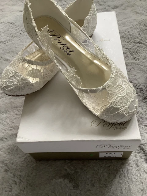 Scarpe da sposa vintage perfette in pizzo in avorio Erin taglia 37