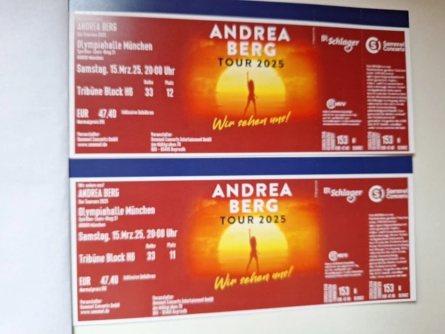 ANDREA BERG - TOUR 2025 - München 15.3.2025 - 2 Tickets EUR 60,00