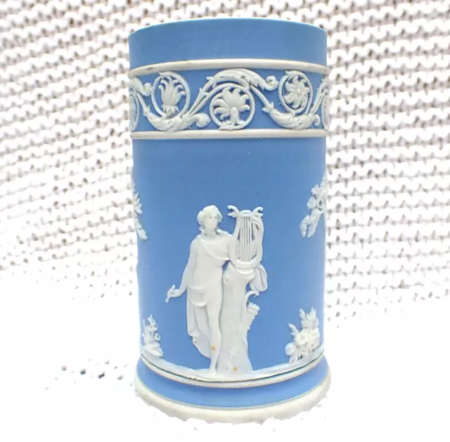 Antique 19th Century Wedgwood Blue Jasperware Apollo Muse Spill Vase