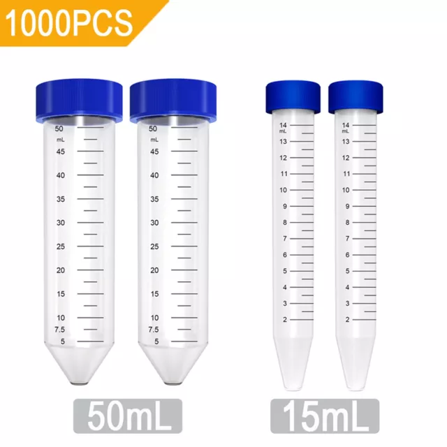 1000Pcs Sterile 15mL/50mL Centrifuge Tubes Flat Screw Caps Conical Polypropylene