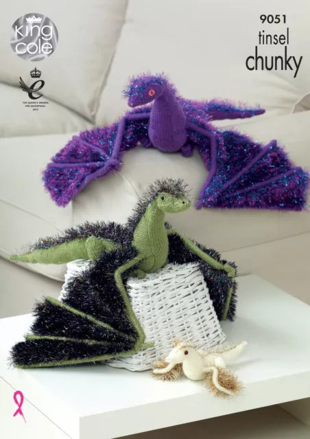 Tinsel Chunky Knitting Pattern Adult or Baby Dragon Animal Toys King Cole 9051