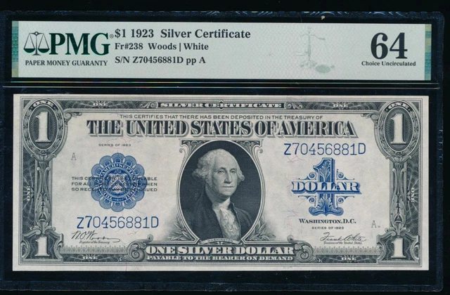 AC Fr 238 1923 $1 Silver Certificate PMG 64 uncirculated