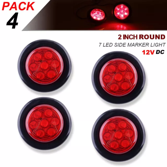 4x 2" Inch Red LED Light Round Clearance Side Marker Lights for Truck Trailer RV