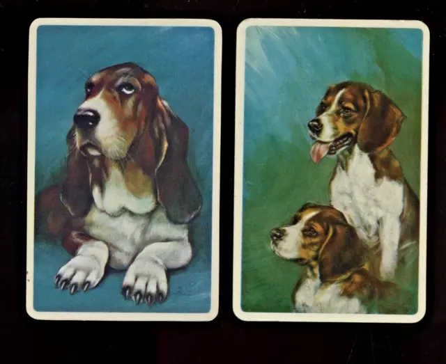 1970 Blank Back Card Mirror Images White Borders Heads Beagle & Basset Hound Dog