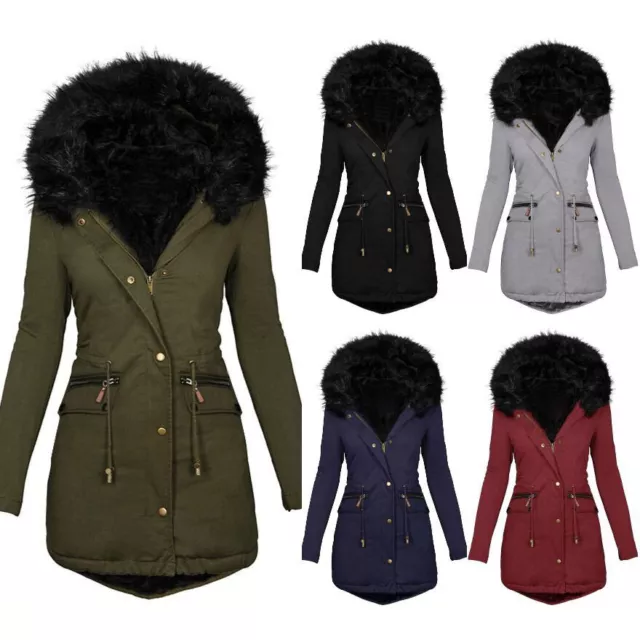 Damen Winter Stepp Jacke Parka Warm Winterjacke Teddyfell Gefüttert Lang Outwear