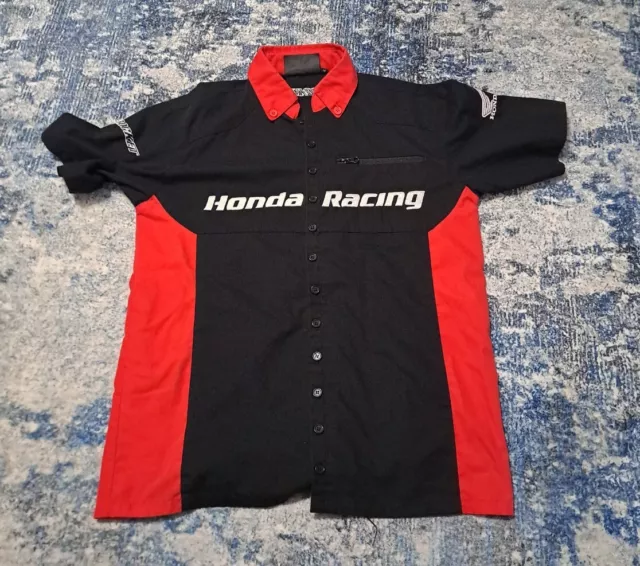 Honda Racing Button Down Shirt Rocket Red Black Medium Embroidered