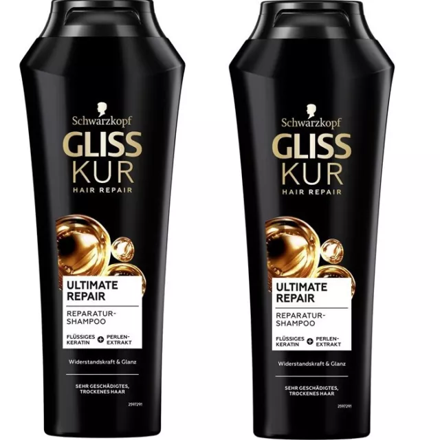 Schwarzkopf GLISS Ultimate Repair - Shampoing Réparation  - 250 ml - Lot de 2