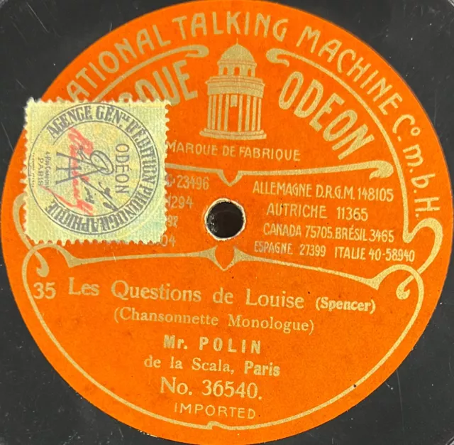 Mr Polin : Le gosse du commandant / Les questions...78 tours rpm ODÉON BRUNE