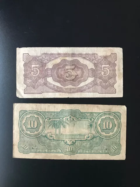 Japanese Government 5, 10 Dollars Banknotes WW 2 Era Paper Bank Bills 2pcs/lot 2