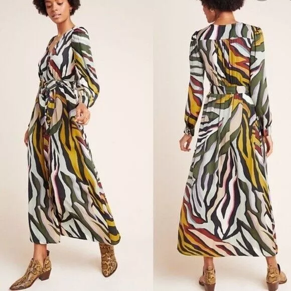 Anthropologie Corey Lynn Calter Zebra Wrap Dress Small Petite Multicolor