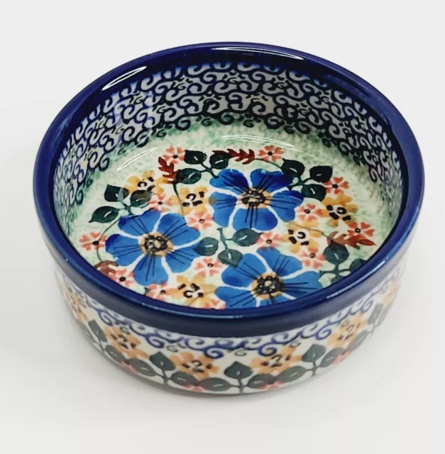 Polish Pottery Unikat 1698 J Okraska Bowl Flowers Dish Leaves Ceramic Safe