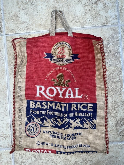 20lb ROYAL BASMATI RICE W/HANDLES & ZIPPER BURLAP STORAGE BAG EMPTY- NO RICE