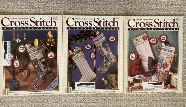 Lot of 3 Cross Stitch & Country Craft Magazines 87, 88, 89, Christmas Stockings