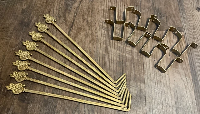 Lot 8 Matching VTG Solid Brass Ornate Curtain Tiebacks Holdback Wall Hooks 14.5"