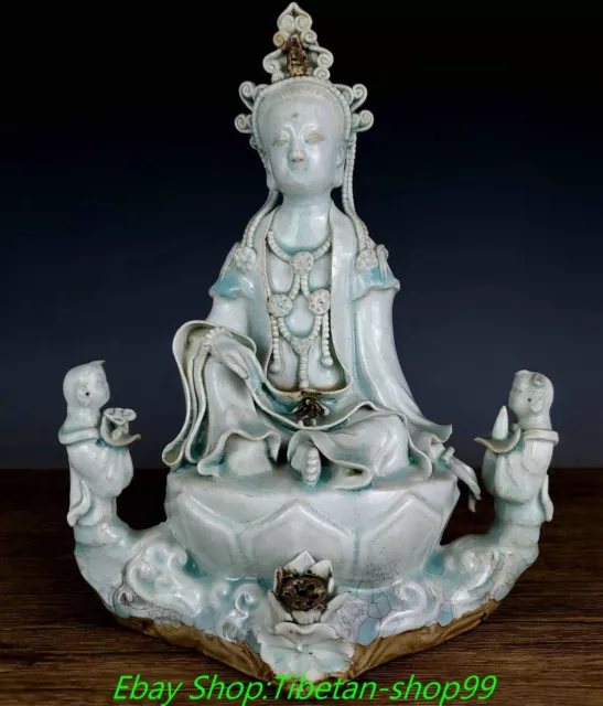 10.5" Old Song Dynasty Hutian Kiln Porcelain Kwan-yin Guan Yin Buddha Boy Statue