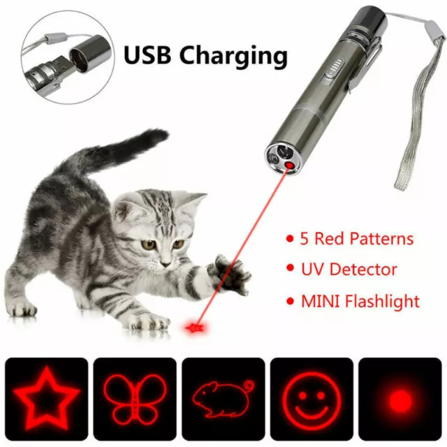 3 in 1 Katze Laserpointer Pen Spielzeug USB Wiederaufladbare Red Beam Uv Licht