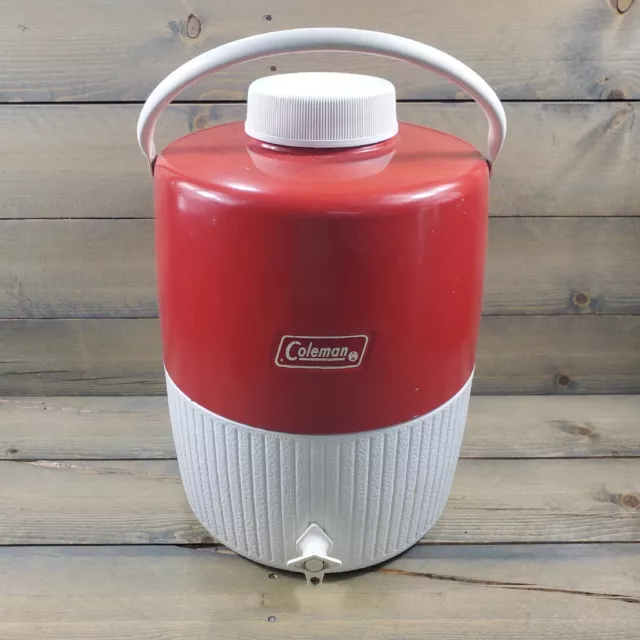Vintage Coleman 2 Gallon Red White Water Jug Cooler Metal Plastic USA